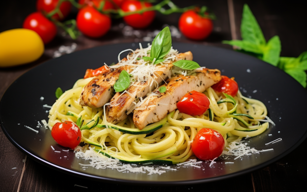 паста з кабачком і куркоюНизькокалорійна паста з кабачком і куркою