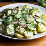 Теплий салат із запеченою картоплею, огірками та редискою