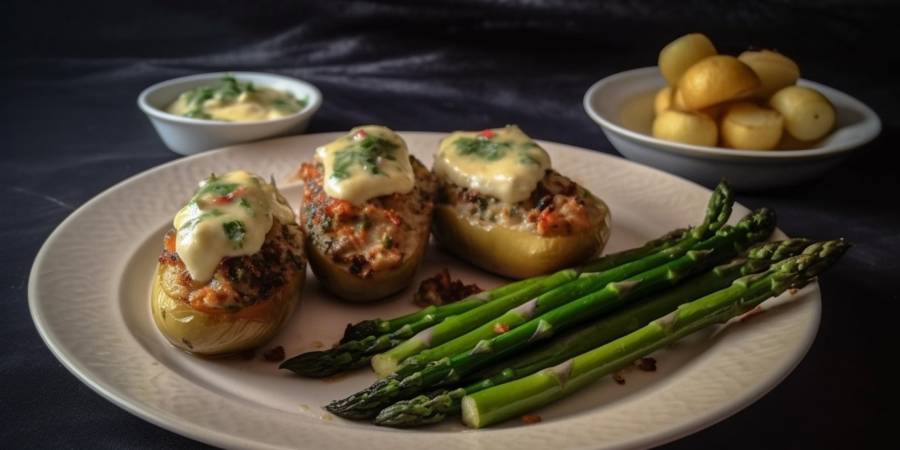 спаржа и фаршированный картофель