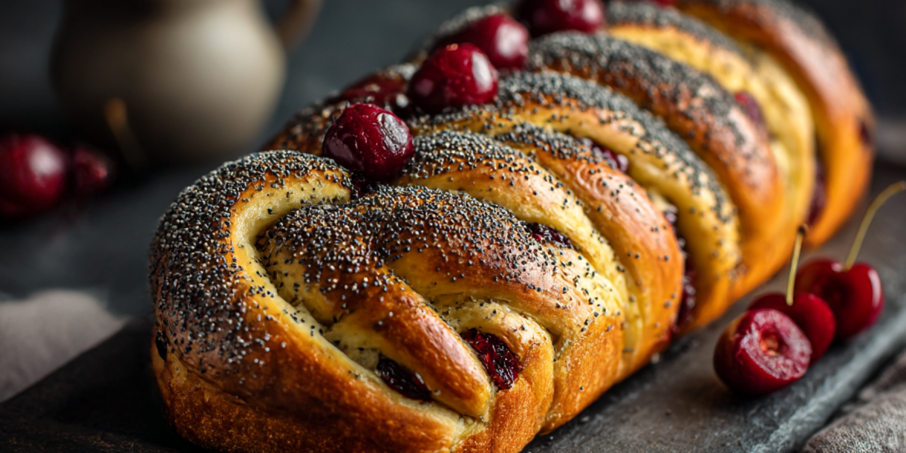 Маковий пиріг з вишнями та медом