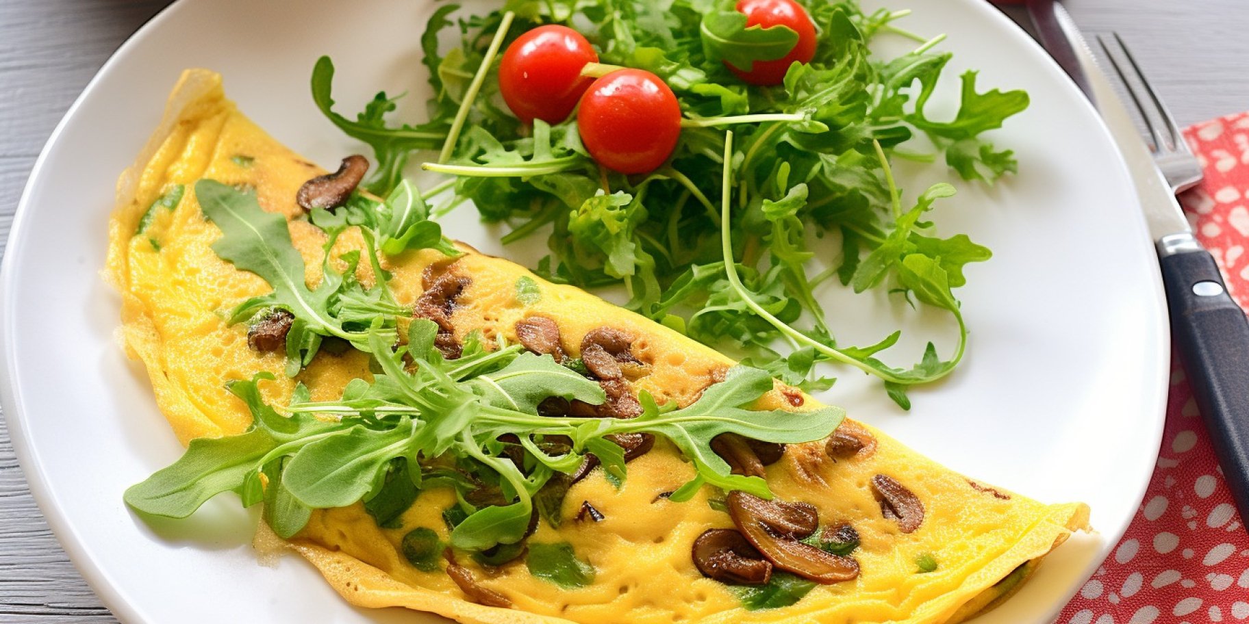 Омлет с лисичками и рукколой
