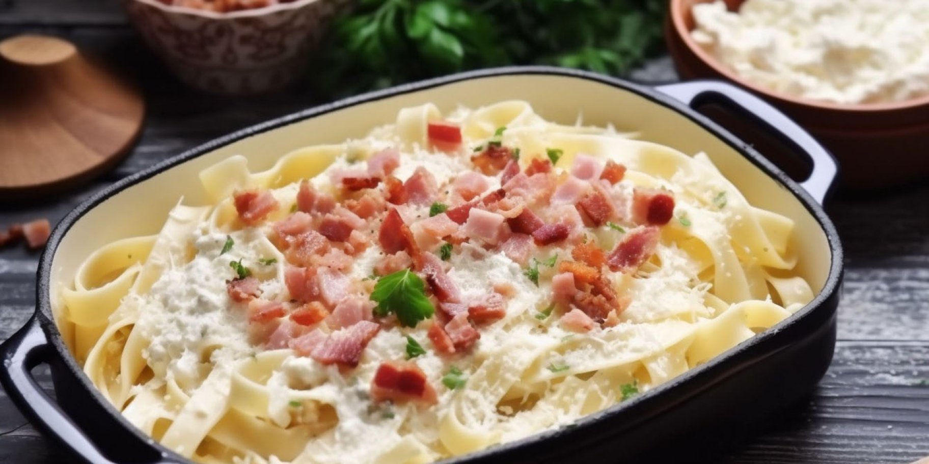 Локшина з бринзою і шинкою