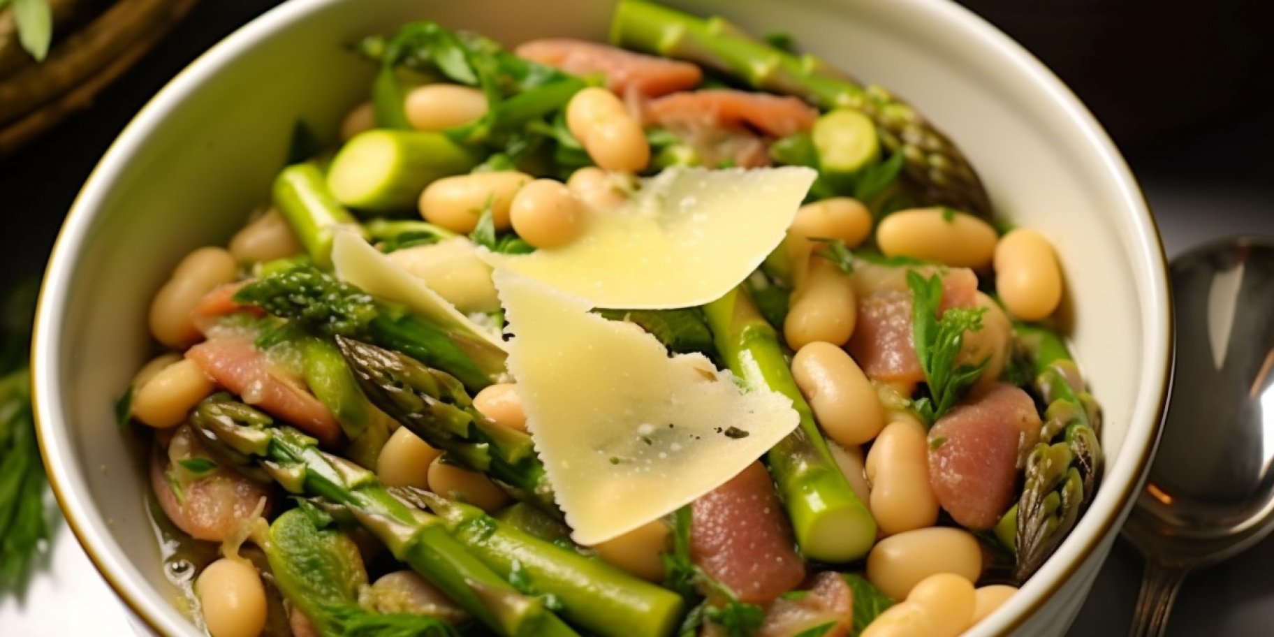 Спаржа с фасолью и ветчиной