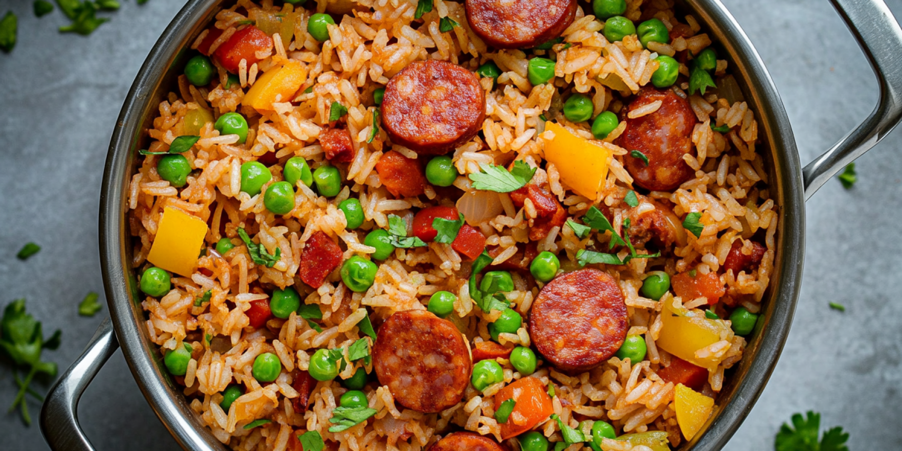 Рис із сосисками та овочами