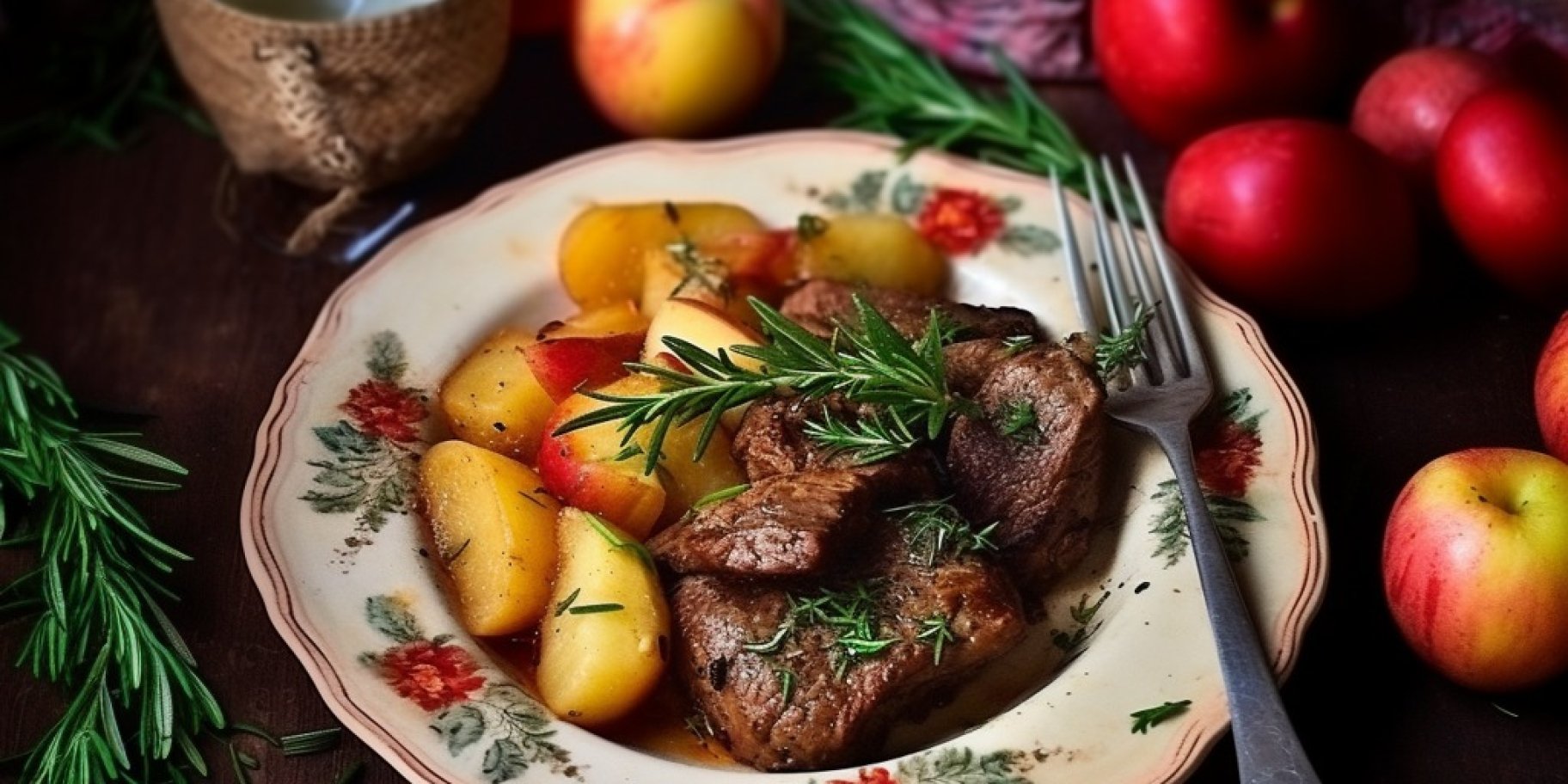 Куряча печінка з тушкованими яблуками