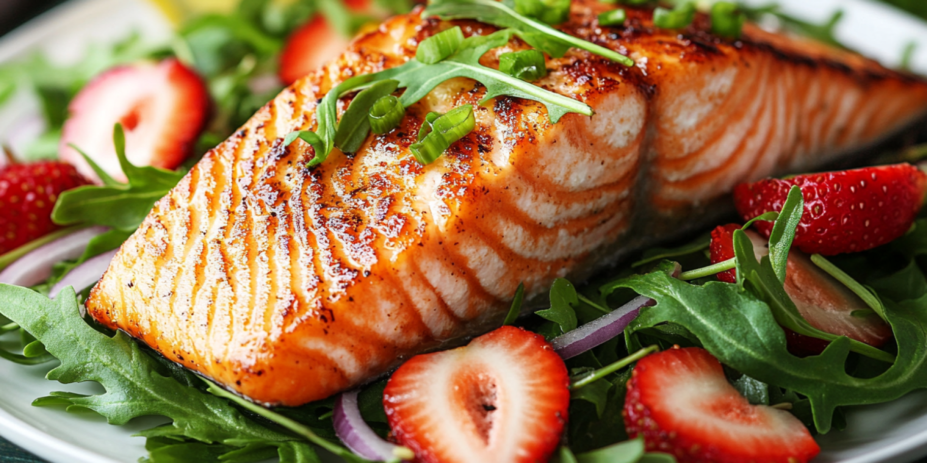 Рукола, лосось и клубника