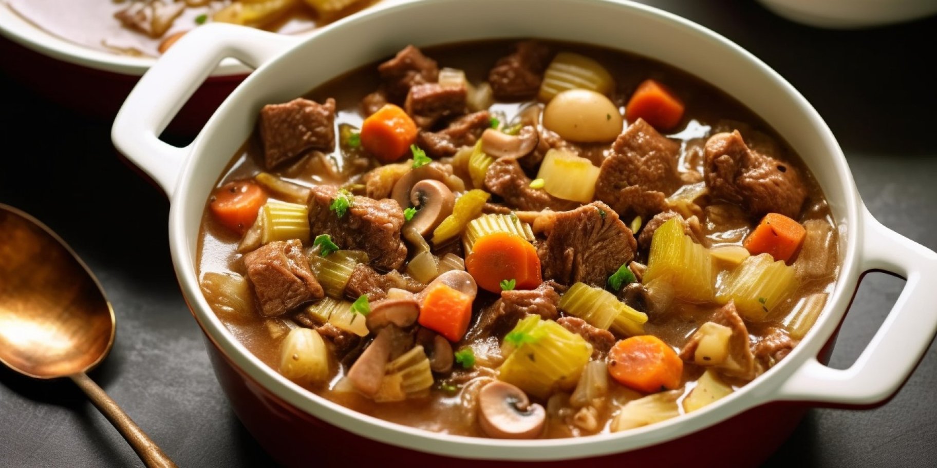 Простая тушеная говядина с луком-пореем и грибами