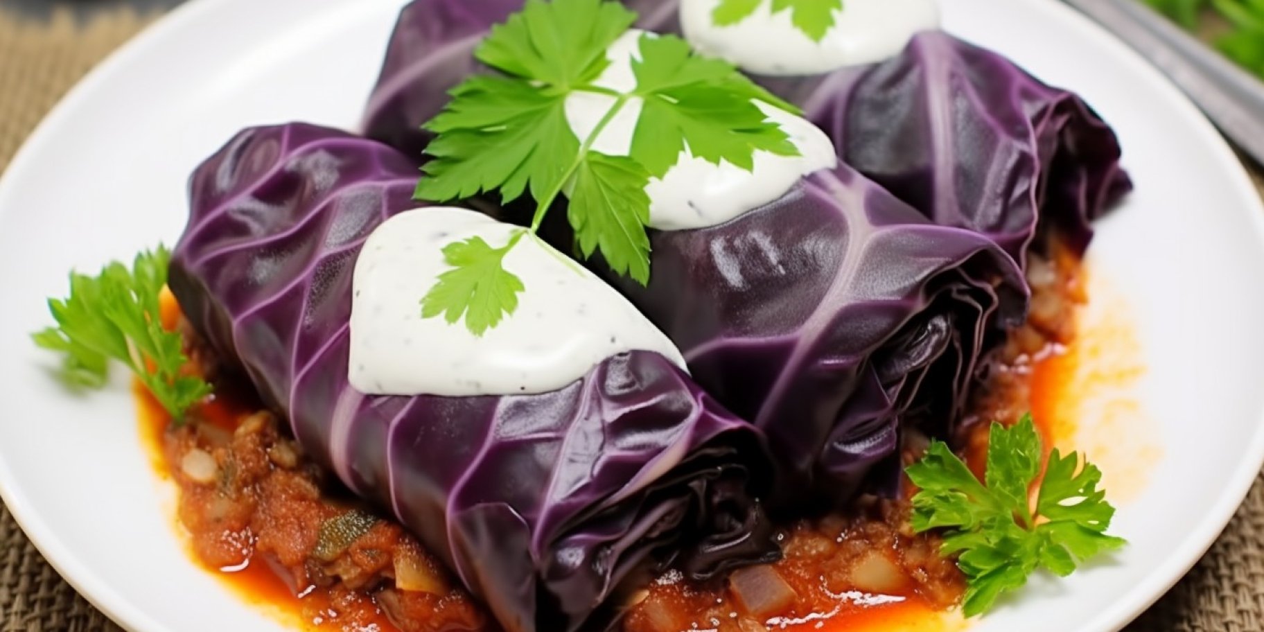 Голубцы из фиолетовой капусты с пшеном.
