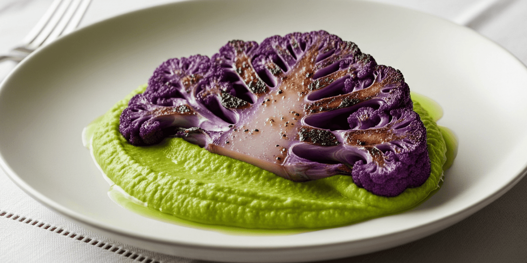 Стейк з цвітної капусти з гороховим пюре