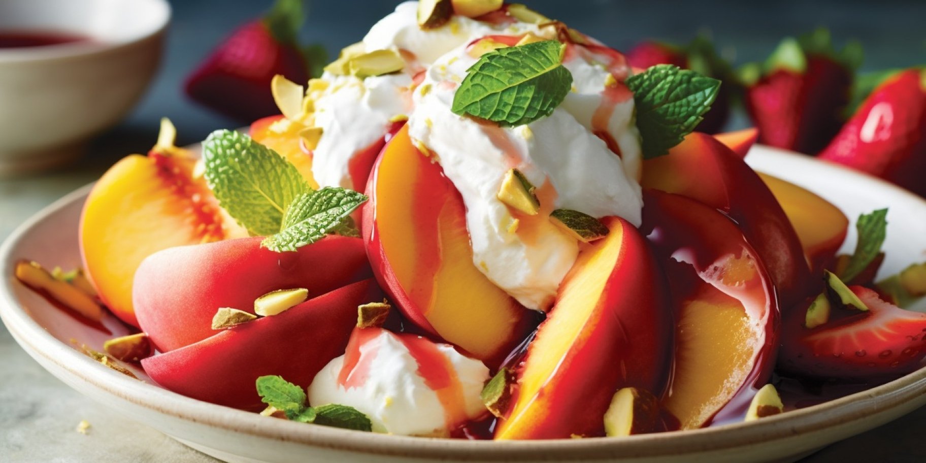 салат з полуницею і персиками