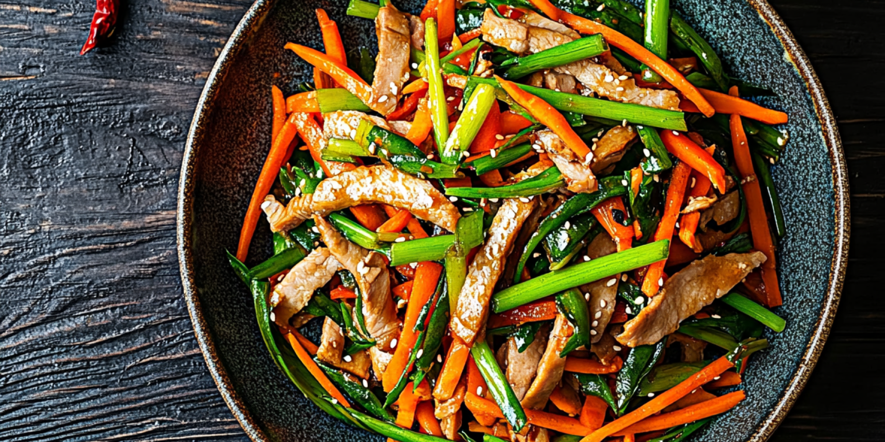 Свинина з часниковими стрілками