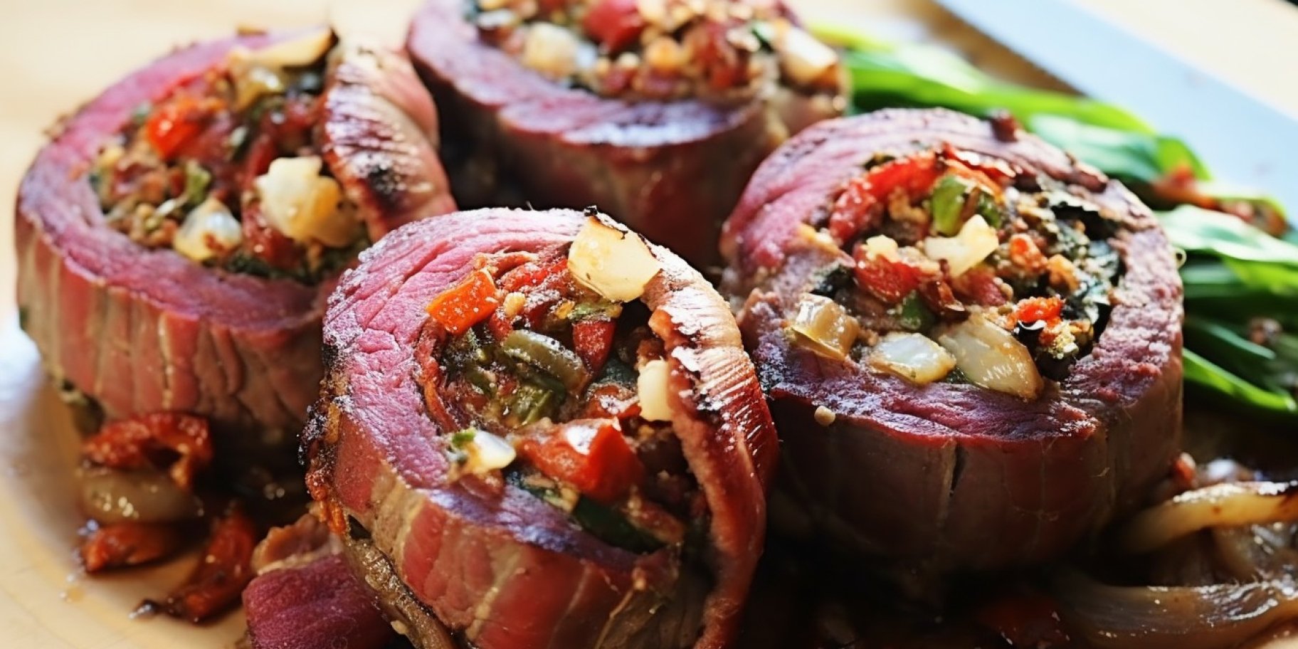 Запеченные рулетики из говядины с фаршем