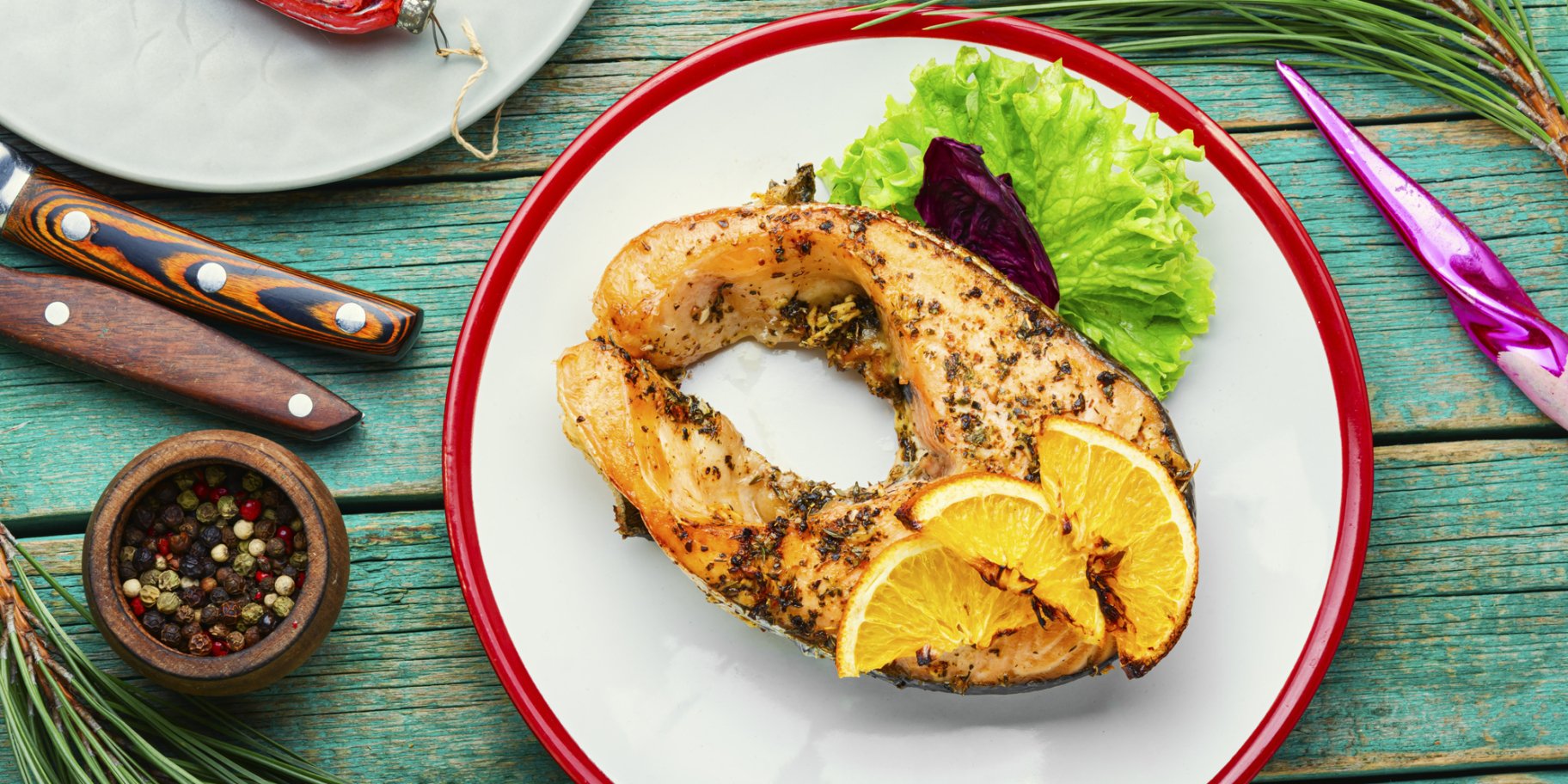 стейк горбуши с апельсинами