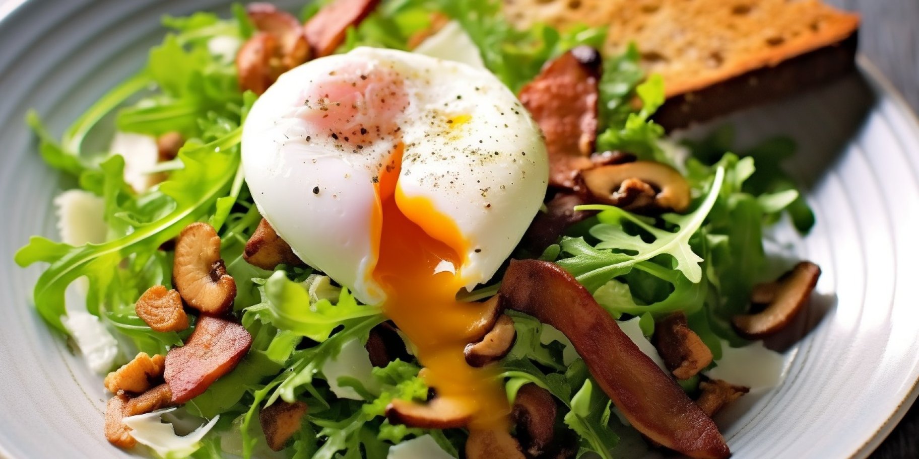 Теплий салат з лисичками і яйцями пашот