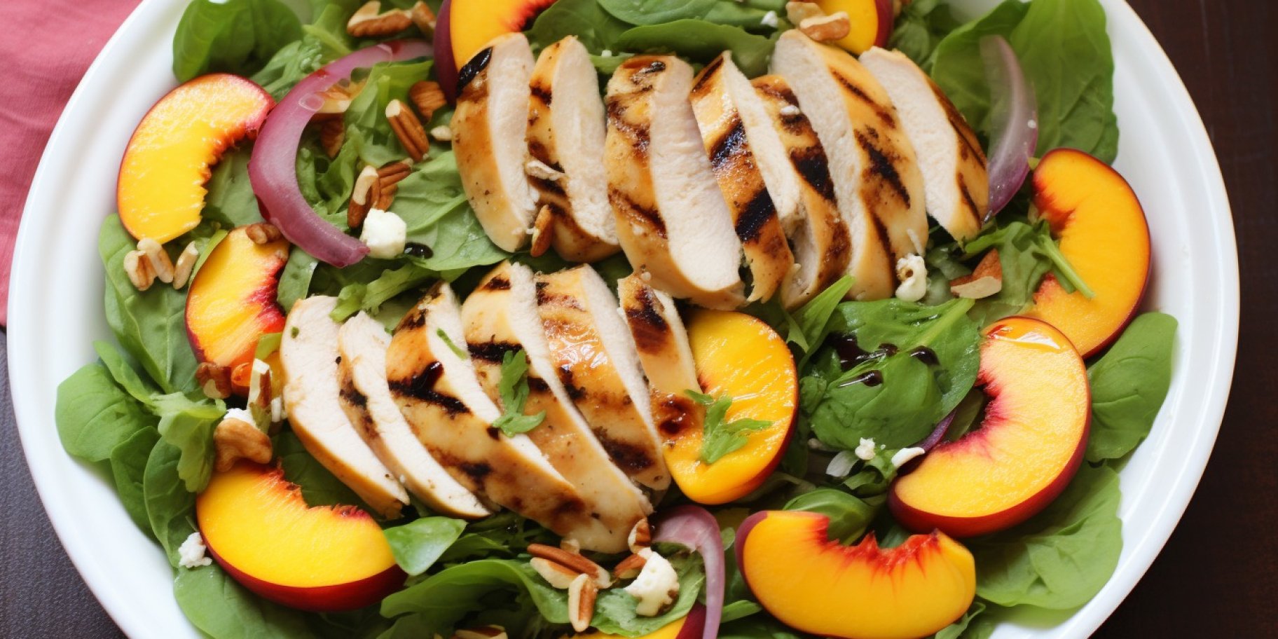 Салат с жареной курицей, кукурузой и персиками