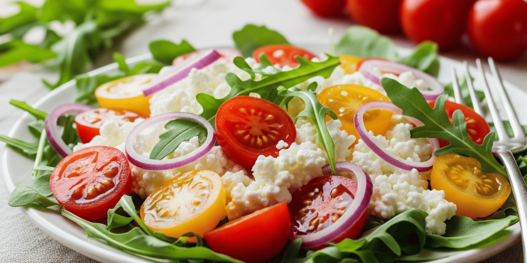 Салат з помідорами чері та зернистим сиром