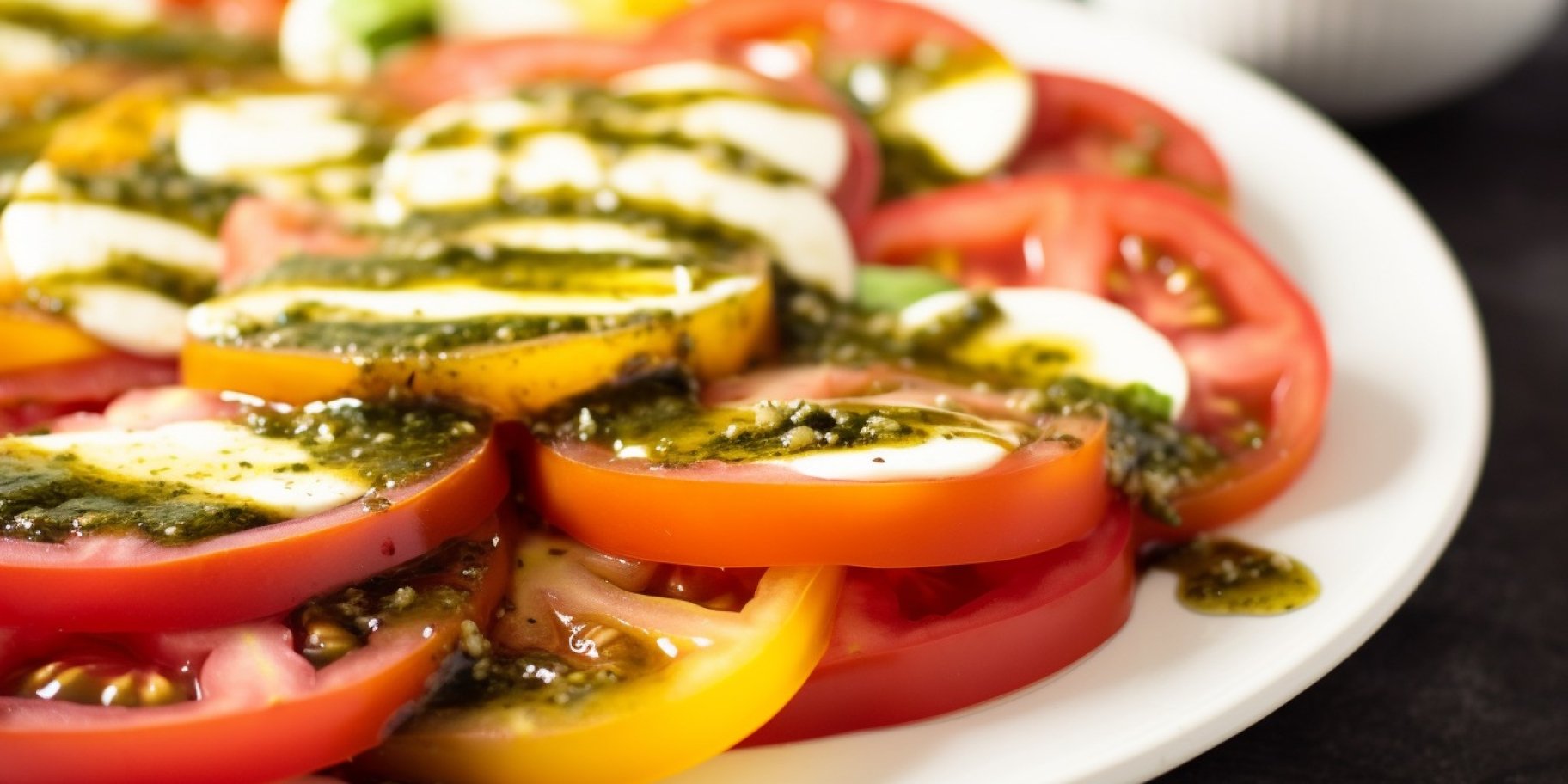 Томати з соусом песто і червоною цибулею