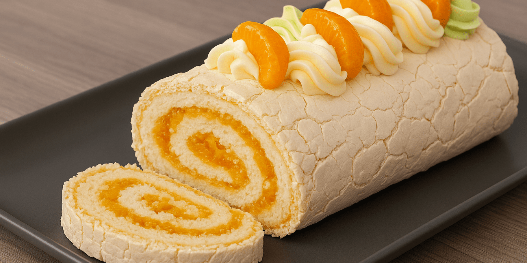 меренговий рулет із мандариновою начинкою