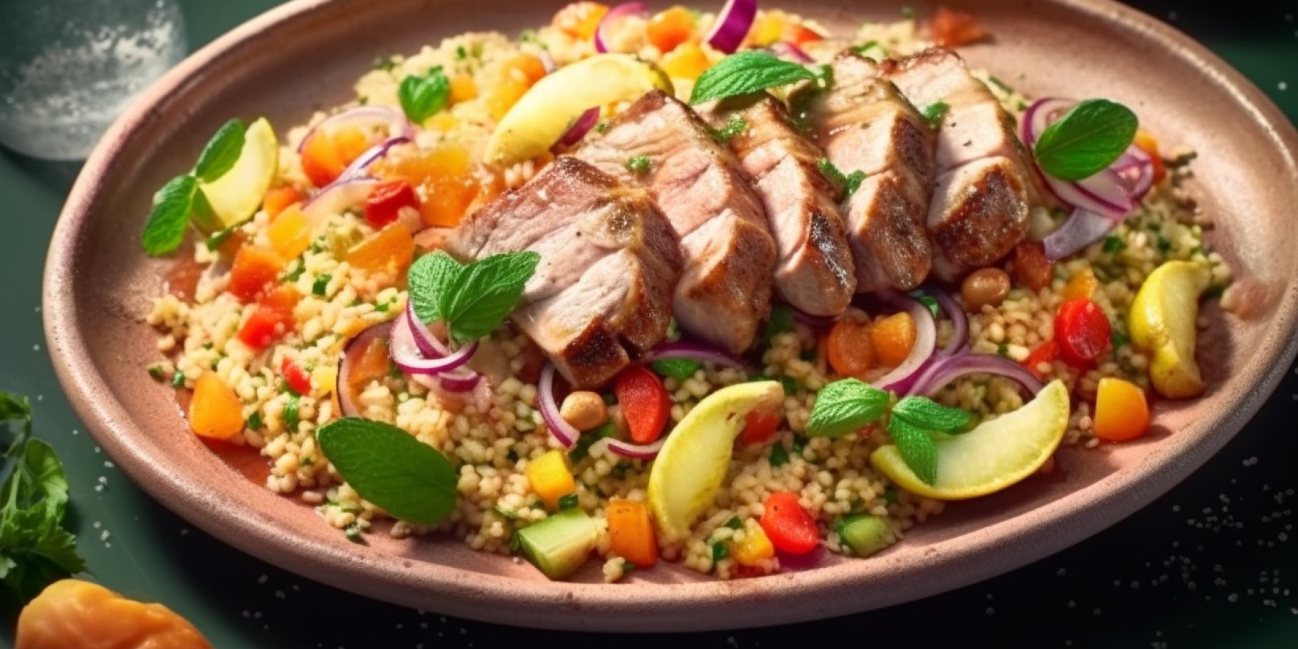 Свинина з кускусом і огірком