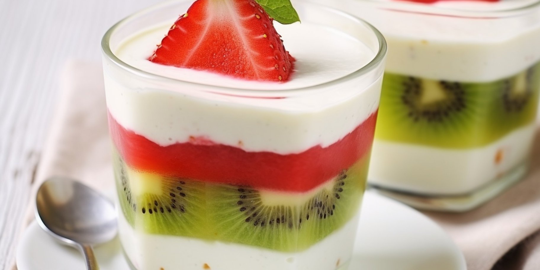 Десерт з йогурту з полуницею та ківі