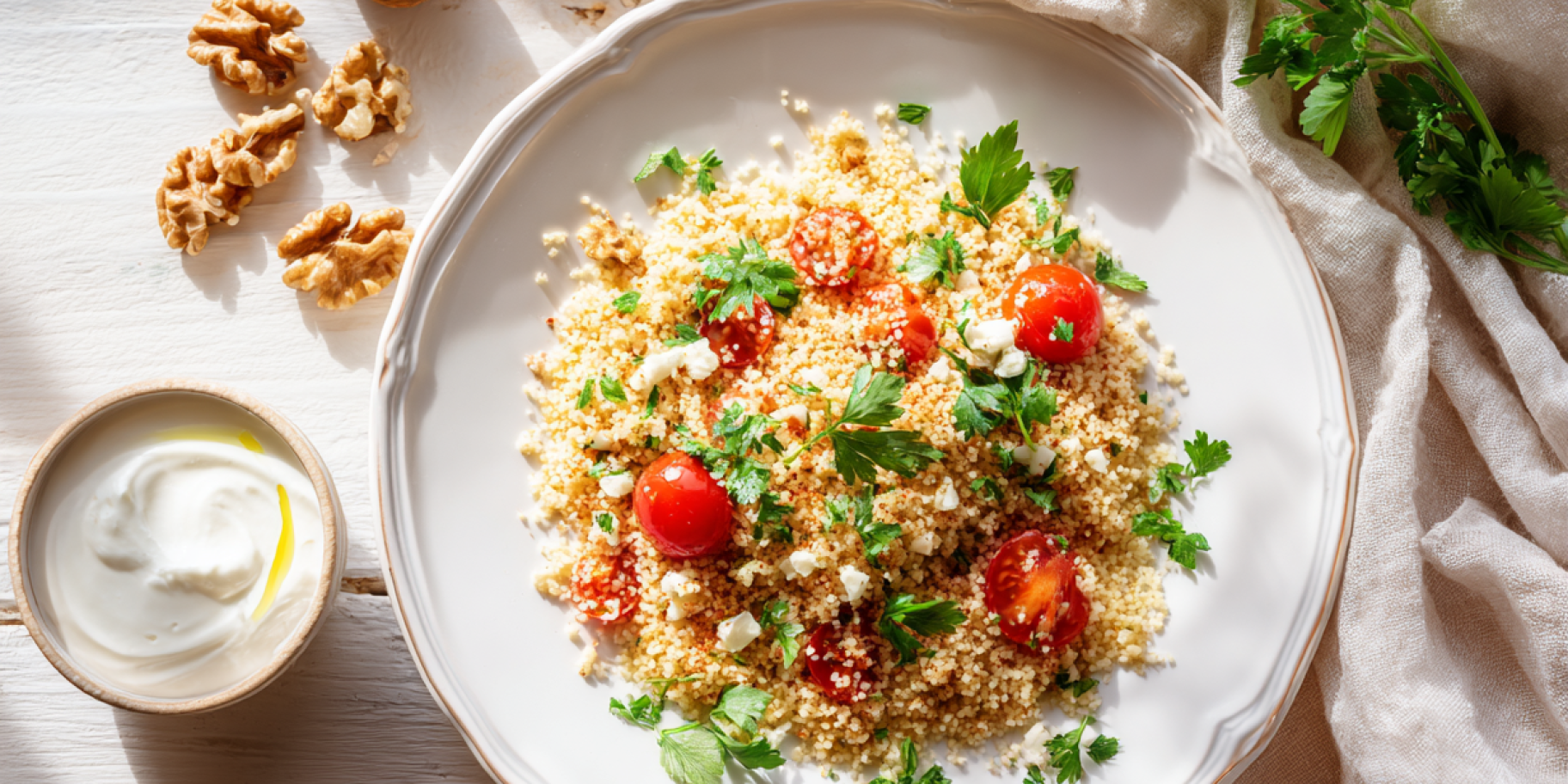 Смажений кускус із зеленню та томатами