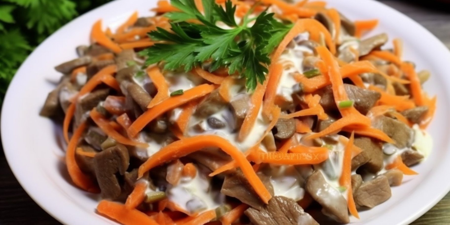 салат з курячої печінки та грибів