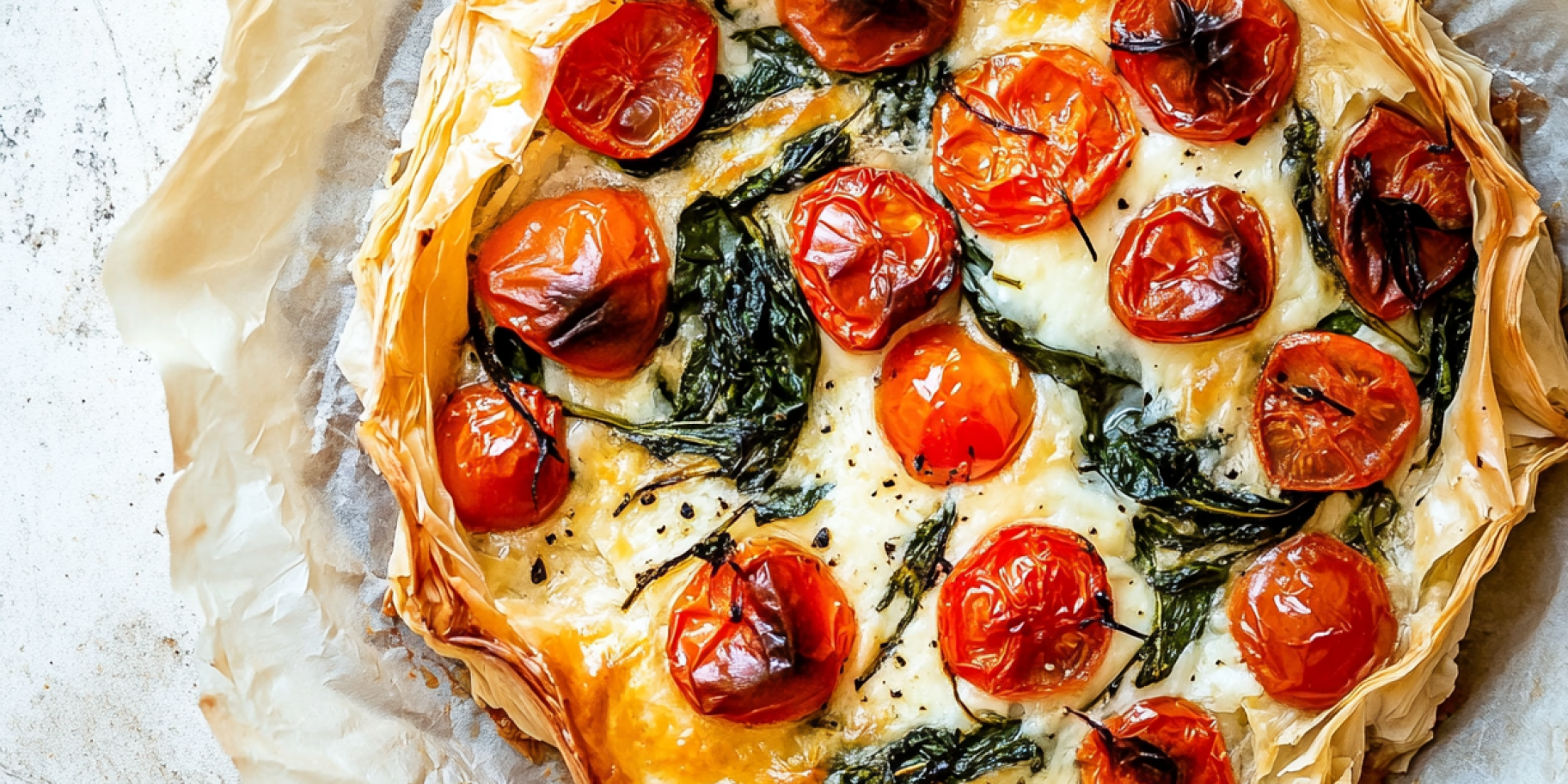 Пиріг зі шпинатом і помідорами