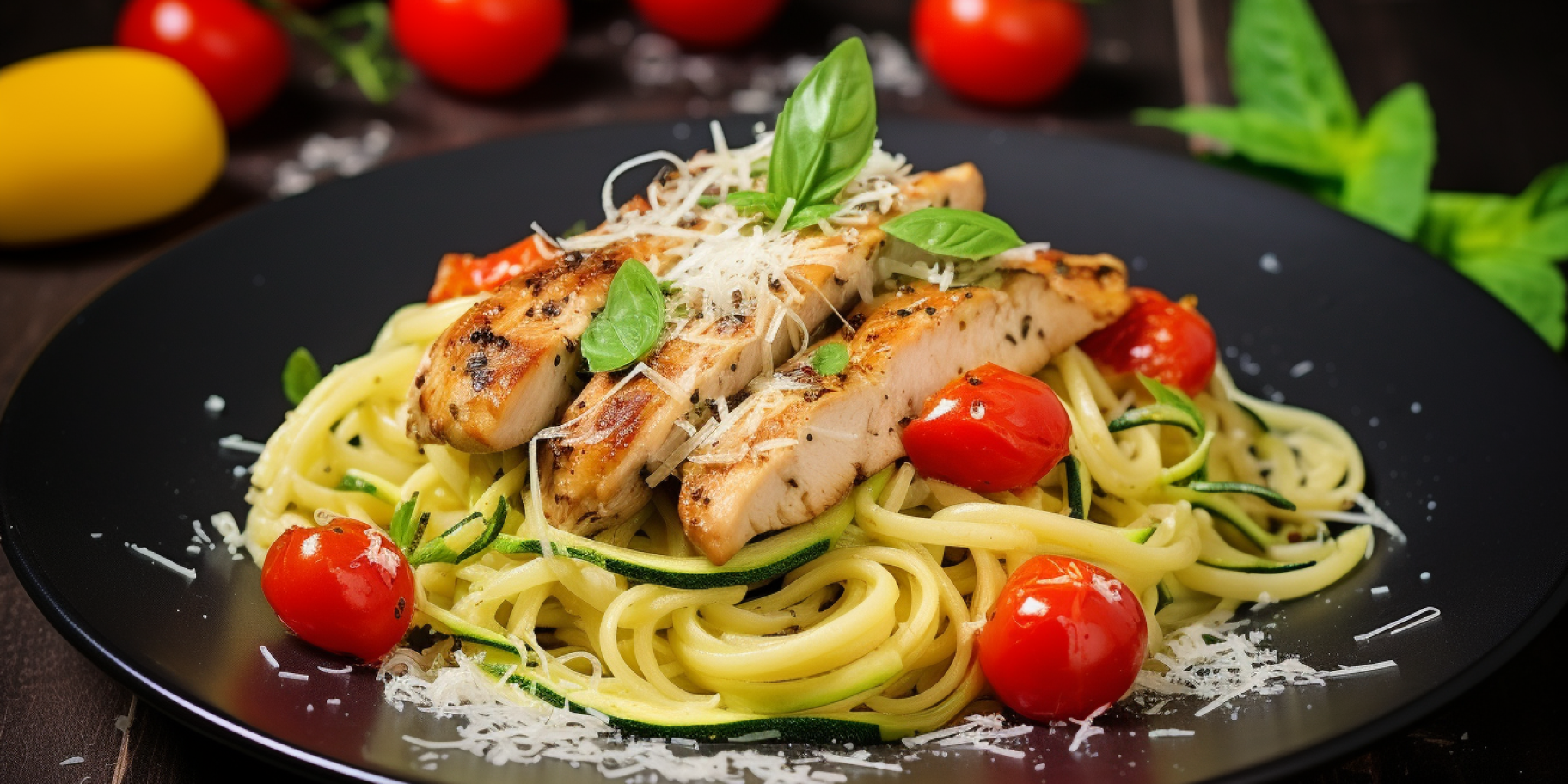 Низкокалорийная паста с кабачком и курицей