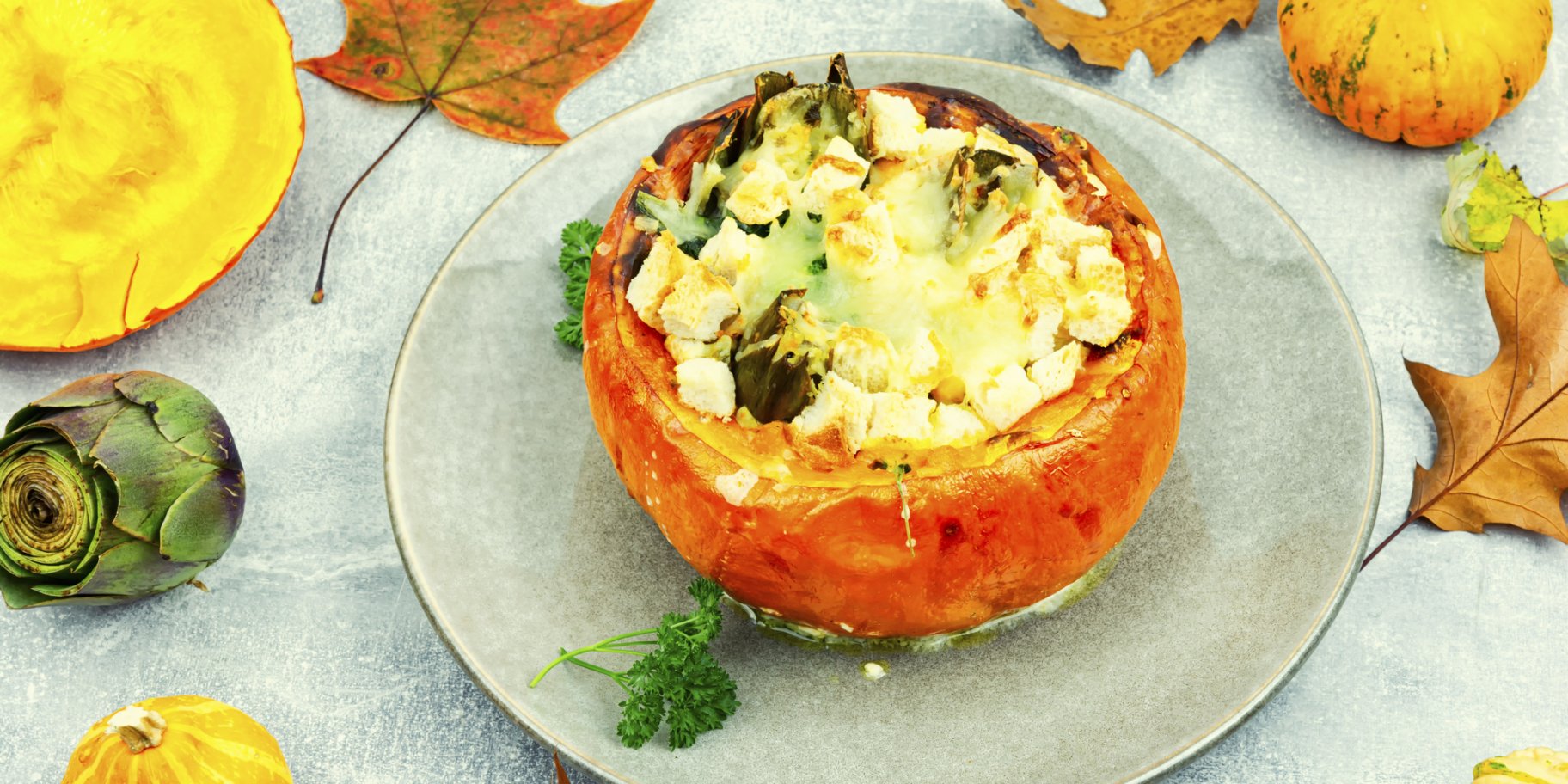 Фарширований гарбуз з шинкою