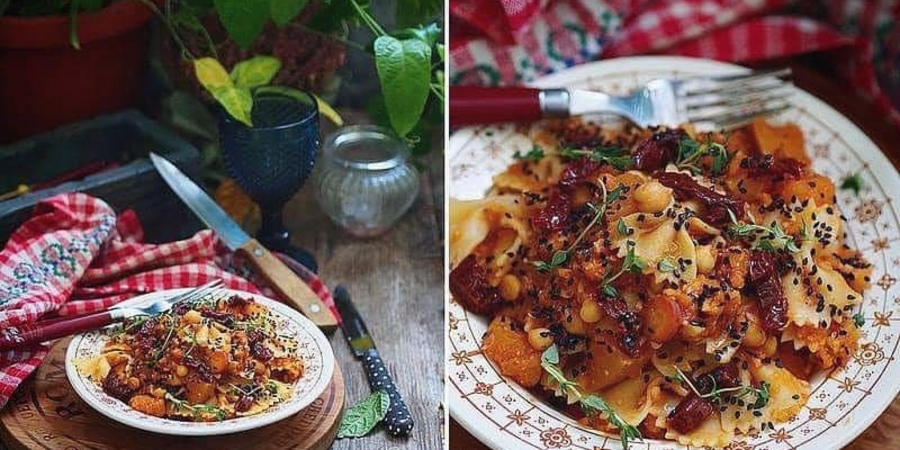 Паста з гарбузом, нутом і в'яленими томатами