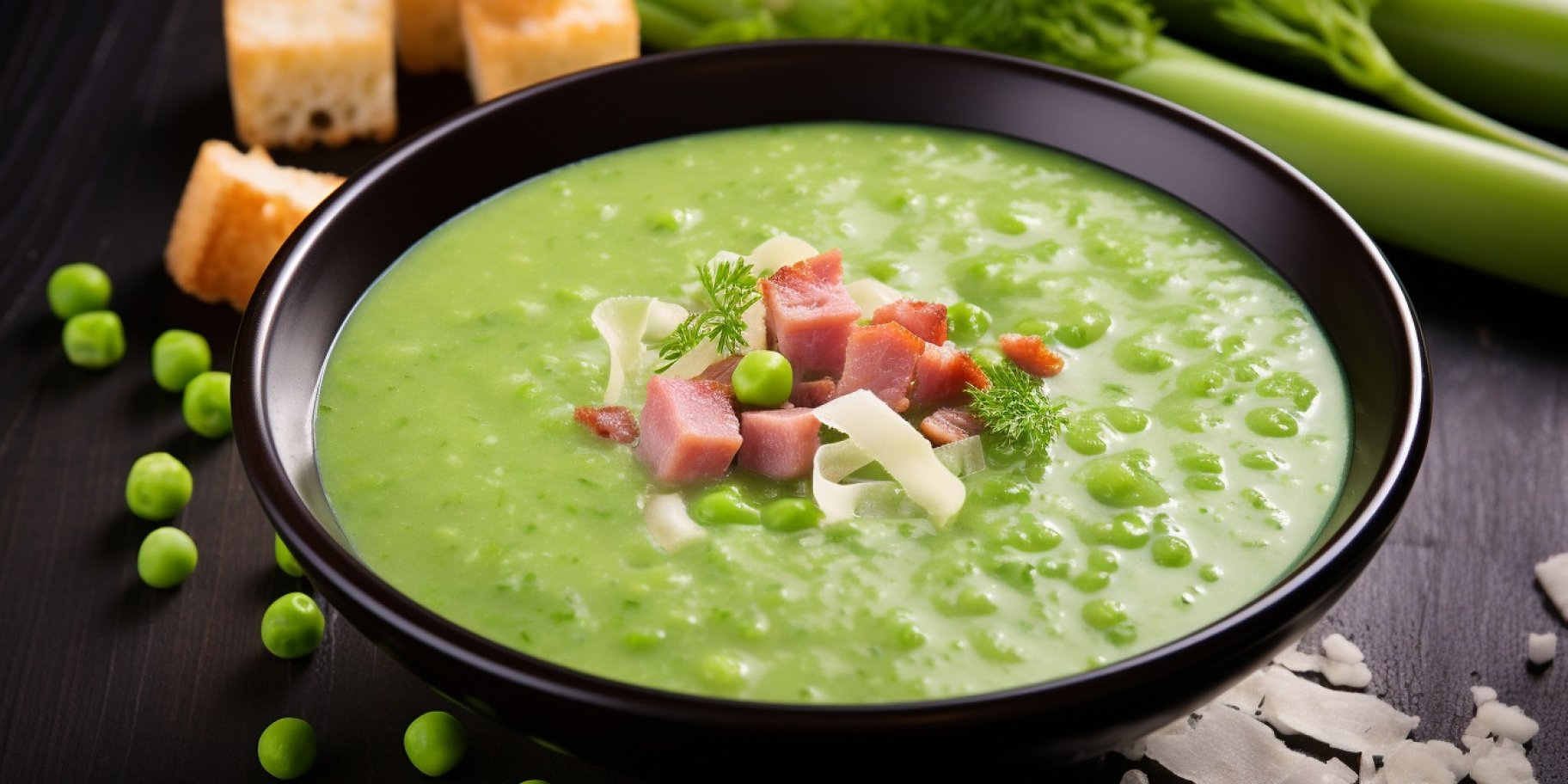 Бульйон з шинкою та горошком