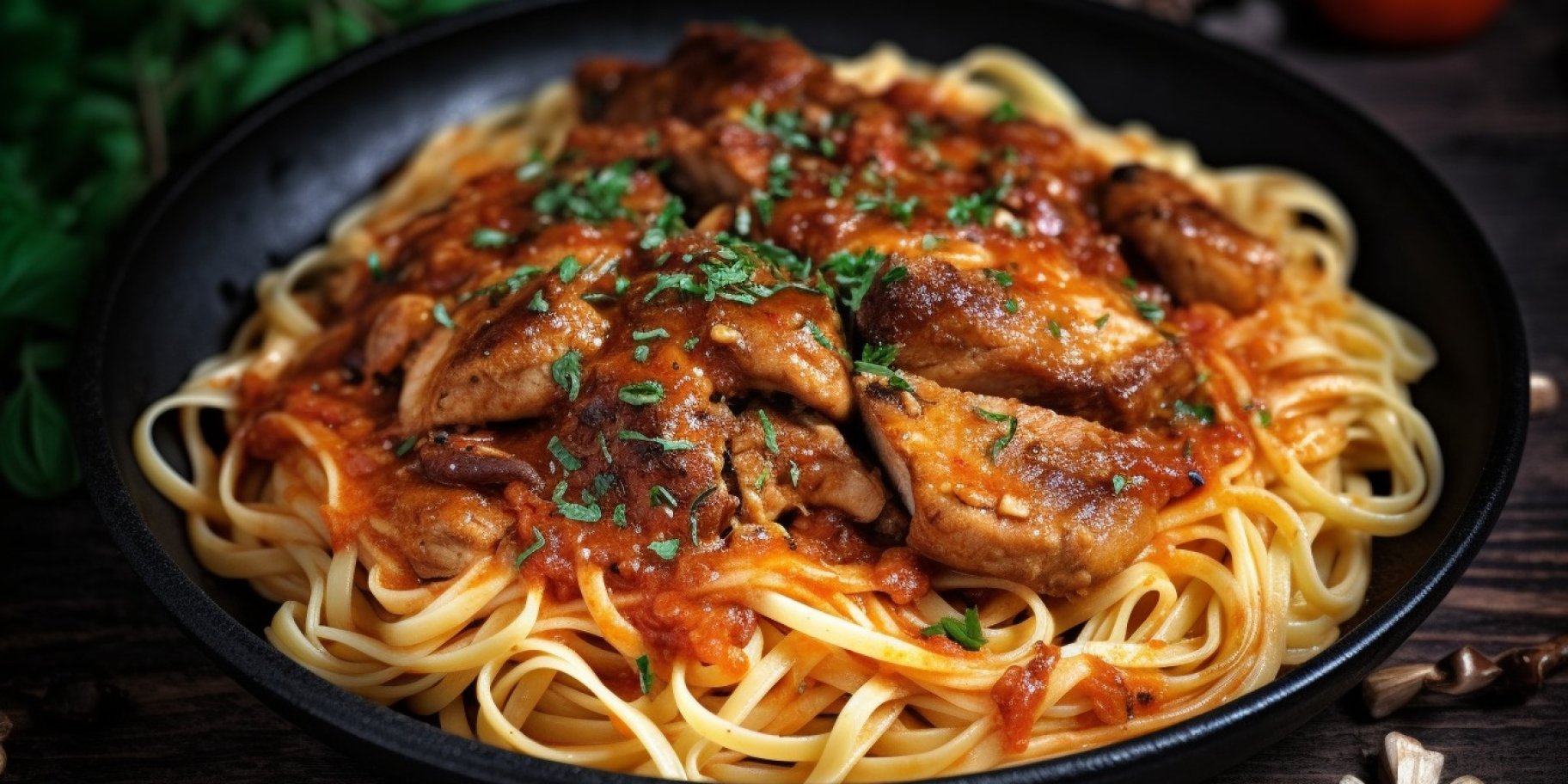 Карамелізована курка до спагеті