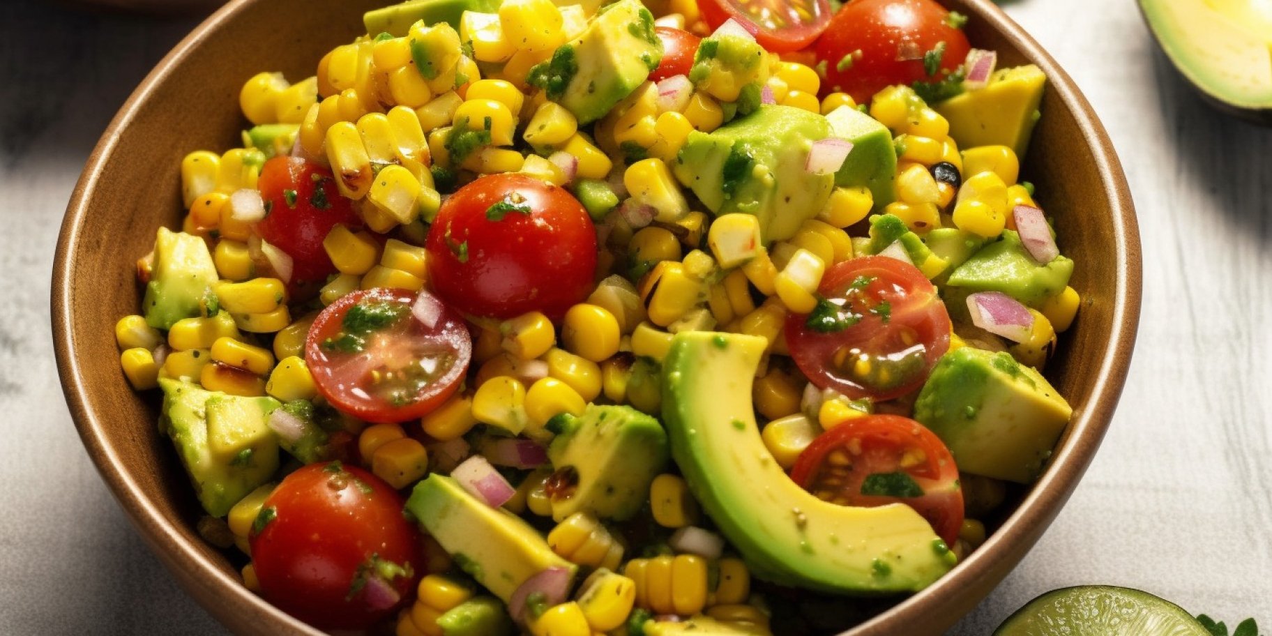 Летний салат с авокадо и кукурузой