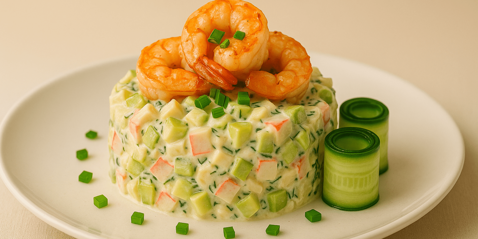 Салат «Нептун» з крабовими паличками та креветками