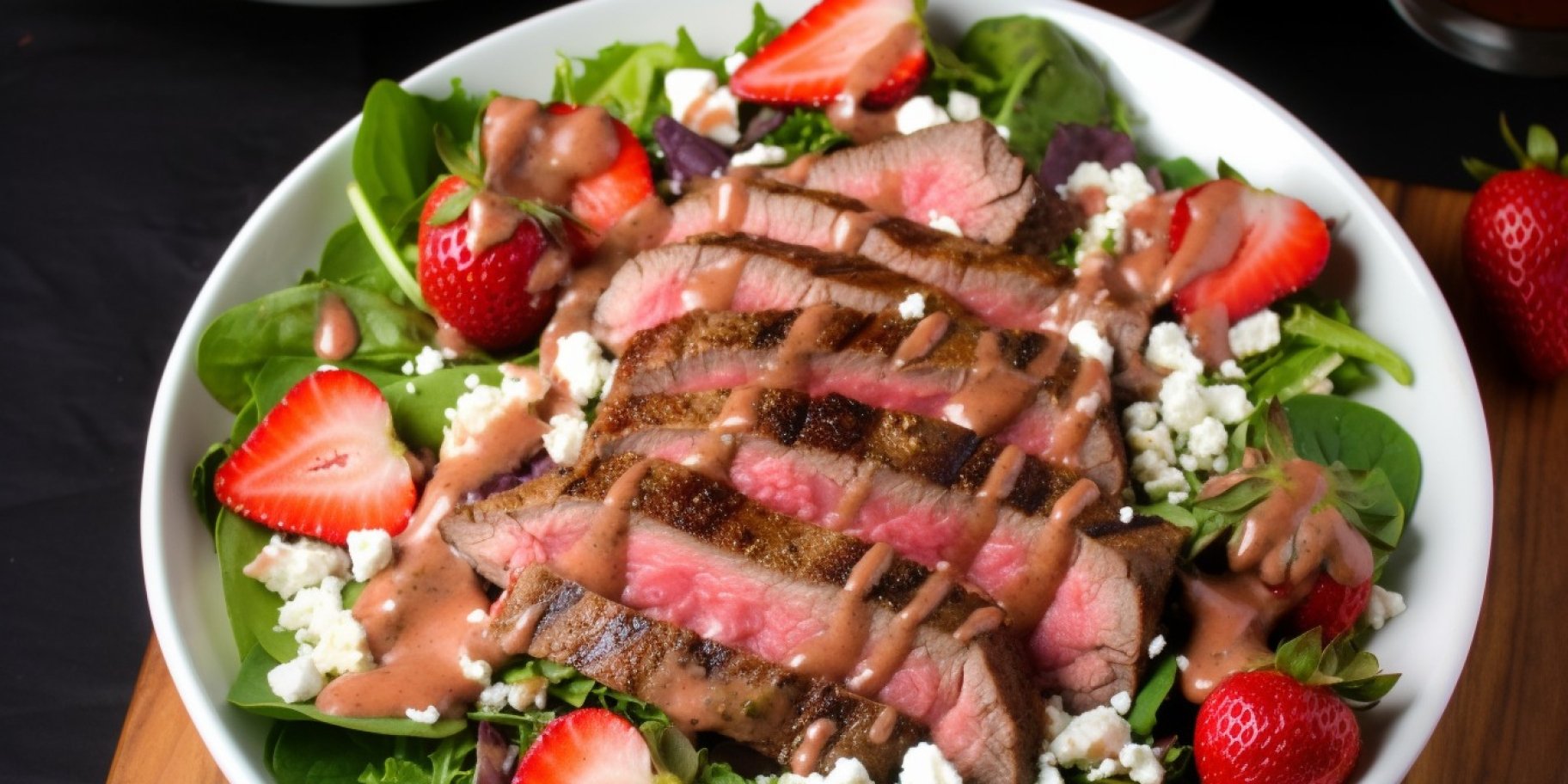 Салат зі стейком під полуничним соусом