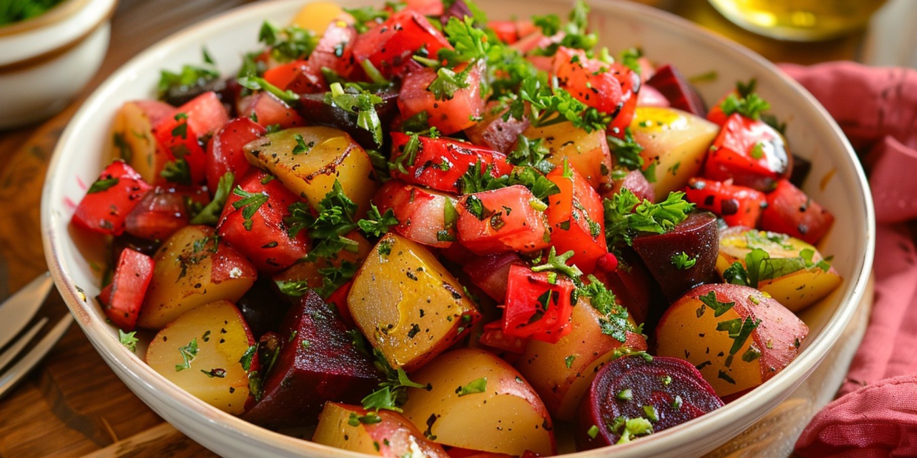 Картофельный салат со свеклой и перцем