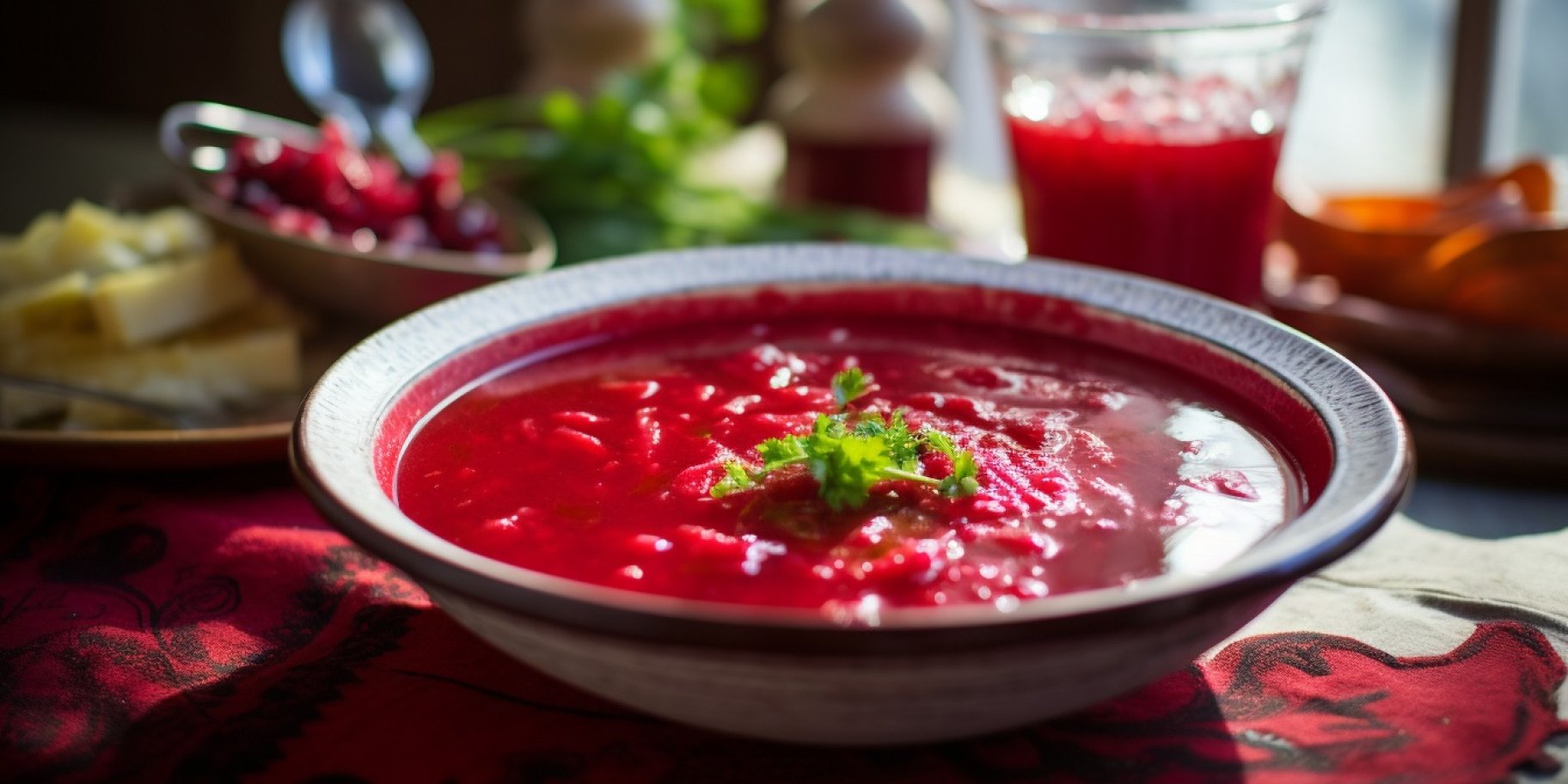 постный борщ с молодыми овощами и вишнями