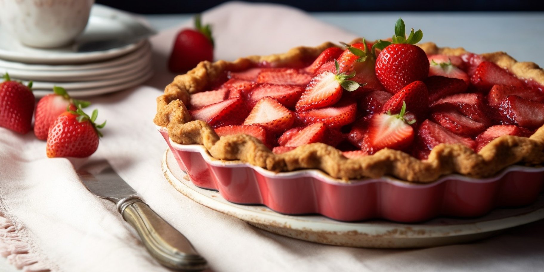 Пирог с ревенем и клубникой