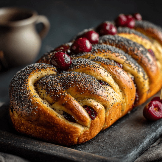 Маковий пиріг з вишнями та медом