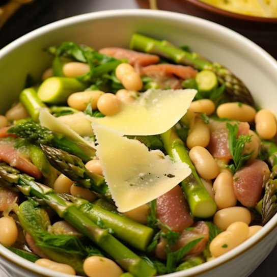 Спаржа з квасолею і шинкою
