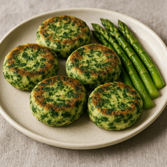 Сирники зі шпинатом і спаржею
