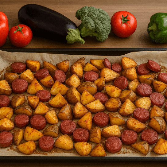 Картопля з ковбасою у духовці