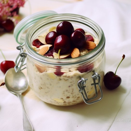 «Нічна» вівсянка з вишнями і медом