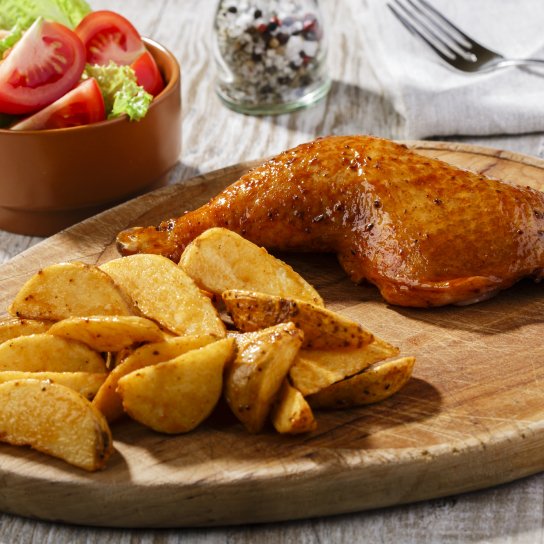 запечені куряча ніжка з картоплею