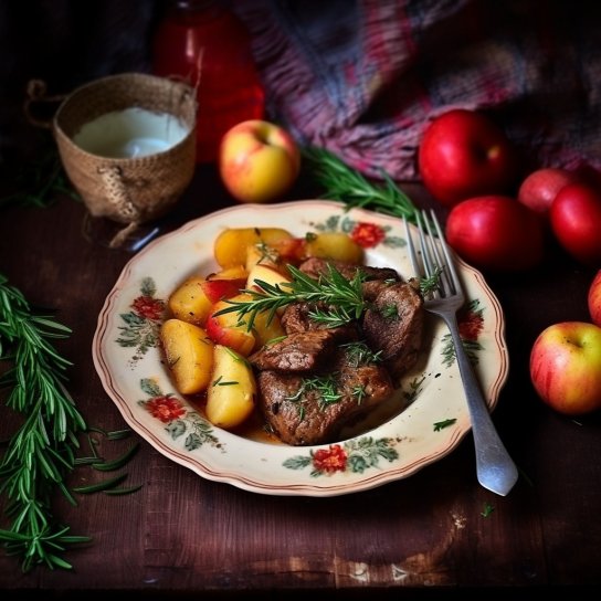 Куряча печінка з тушкованими яблуками