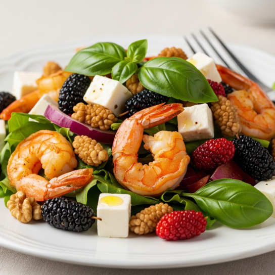 Салат із шовковицею, креветками та фетою