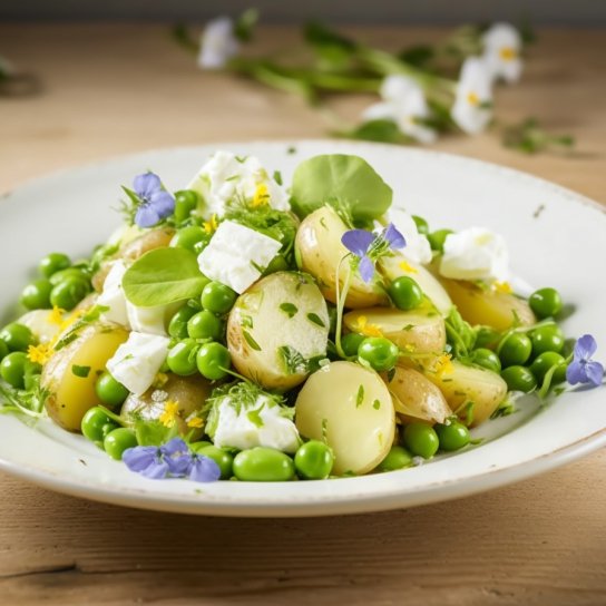 Салат з бобами, молодою картоплею і зернистим сиром