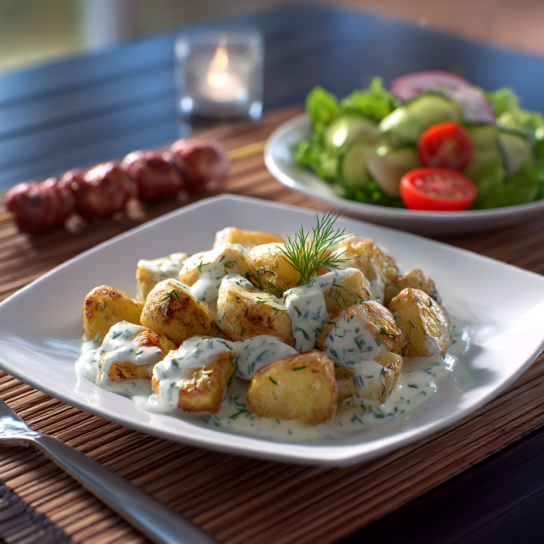 Картопля у сметанному соусі з зеленню