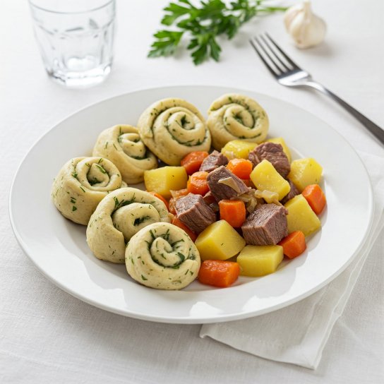 Нудлі з картоплею і м’ясом