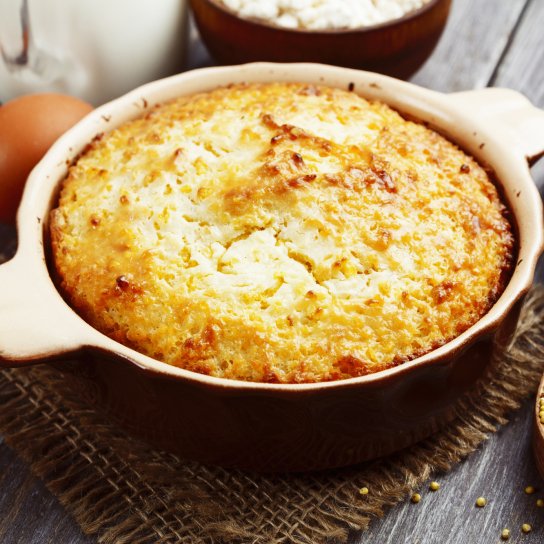 Запіканка з пшона з бринзою і шинкою